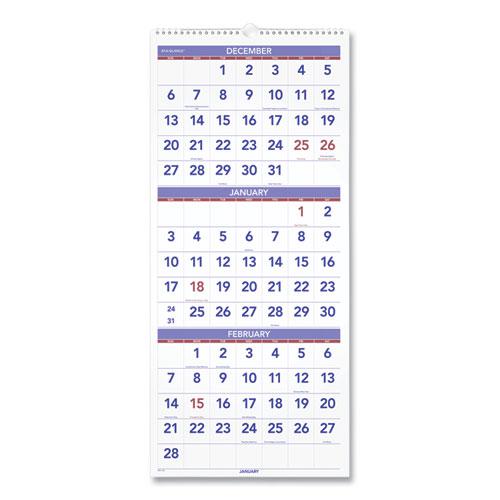 Deluxe Three-Month Reference Wall Calendar, Vertical Orientation, 12 x 27, White Sheets, 14-Month (Dec to Jan): 2023 to 2025. Picture 1