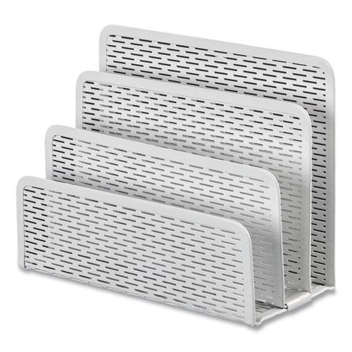 Urban Collection Punched Metal Letter Sorter, 3 Sections, DL to A6 Size Files, 6.5" x 3.25" x 5.5", White. Picture 2
