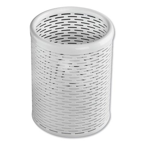 Urban Collection Punched Metal Pencil Cup, 3.5" Diameter x 4.5"h, White. Picture 2