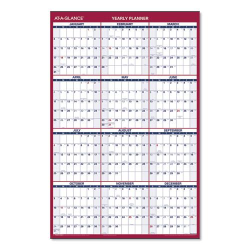 Erasable Vertical/Horizontal Wall Planner, 24 x 36, White/Blue/Red Sheets, 12-Month (Jan to Dec): 2024. Picture 2