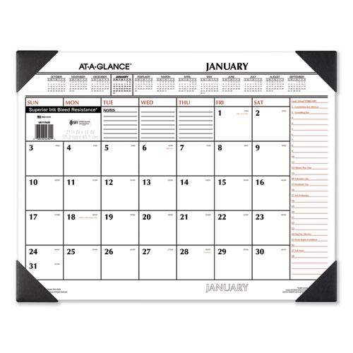 Two-Color Monthly Desk Pad Calendar, 22 x 17, White Sheets, Black Corners, 12-Month (Jan to Dec): 2024. Picture 1