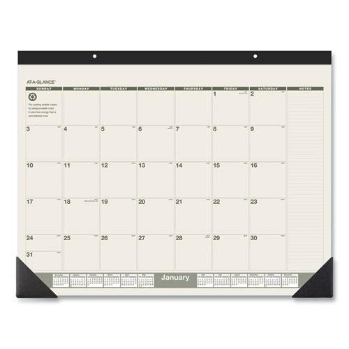Recycled Monthly Desk Pad, 22 x 17, Sand/Green Sheets, Black Binding, Black Corners, 12-Month (Jan to Dec): 2024. Picture 1
