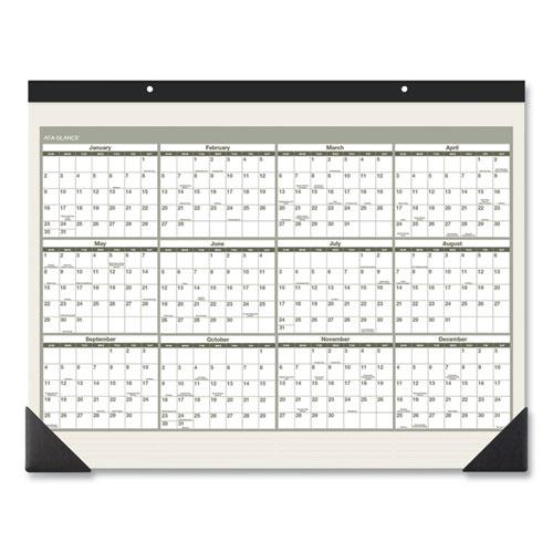 Recycled Monthly Desk Pad, 22 x 17, Sand/Green Sheets, Black Binding, Black Corners, 12-Month (Jan to Dec): 2024. Picture 2