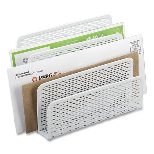 Urban Collection Punched Metal Letter Sorter, 3 Sections, DL to A6 Size Files, 6.5" x 3.25" x 5.5", White. The main picture.