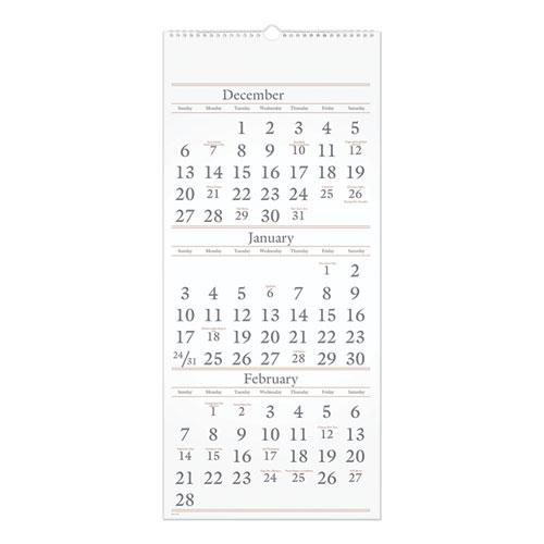 Three-Month Reference Wall Calendar, 12 x 27, White Sheets, 15-Month (Dec to Feb): 2023 to 2025. Picture 1