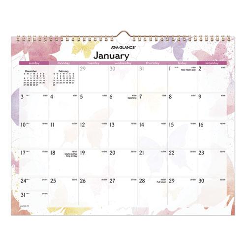 Watercolors Recycled Monthly Wall Calendar, Watercolors Artwork, 15 x 12, White/Multicolor Sheets, 12-Month (Jan-Dec): 2024. Picture 1