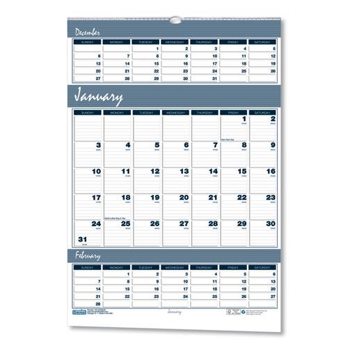 Bar Harbor Recycled Wirebound 3-Months-per-Page Wall Calendar, 15.5 x 22, White/Blue/Gray Sheets, 14-Month(Dec-Jan):2021-2023. Picture 1
