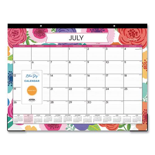Mahalo Academic Desk Pad, Floral Artwork, 22 x 17, Black Binding, Clear Corners, 12-Month (July to June): 2024 to 2025. Picture 1
