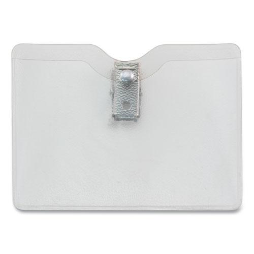 Security ID Badge Holders with Clip, Horizontal, Clear 3.5" x 3" Holder, 3.5" x 3" Insert, 50/Box. Picture 3