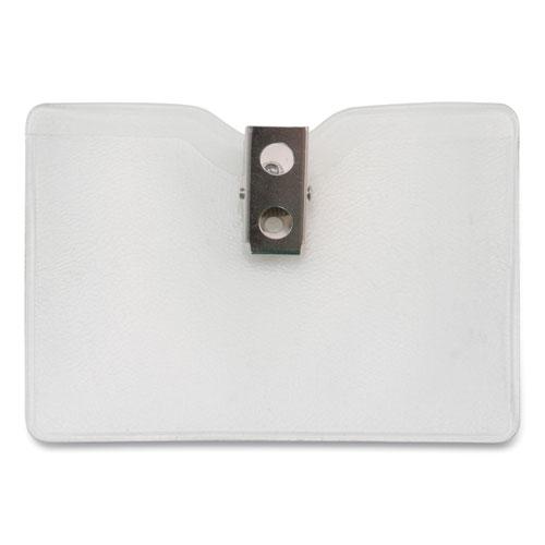 Security ID Badge Holders with Clip, Horizontal, Clear 3.5" x 3" Holder, 3.5" x 3" Insert, 50/Box. Picture 2
