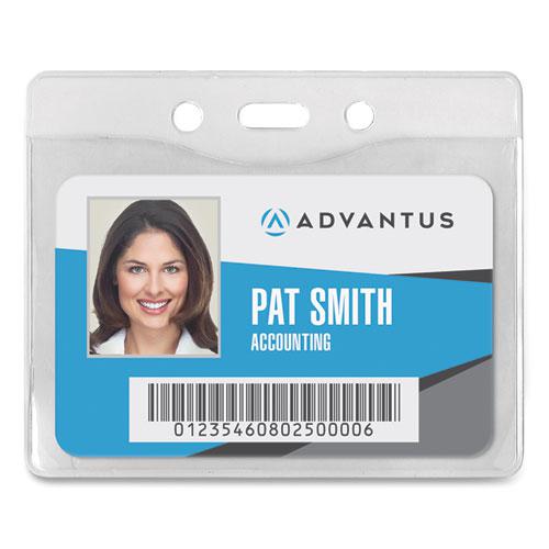 Security ID Badge Holders, Horizontal, Pre-Punched for Chain/Clip, Clear, 3.75" x 3.25" Holder, 3.5" x 2.5" Insert, 50/Box. Picture 1