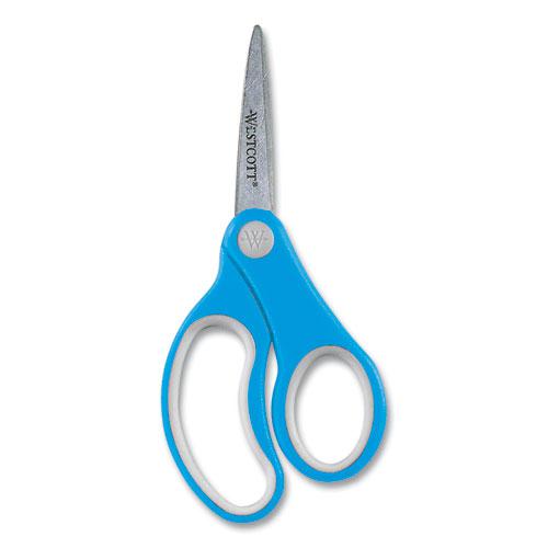 Soft Handle Kids Scissors, Pointed Tip, 5" Long, 1.75" Cut Length, Assorted Straight Handles, 12/Pack. Picture 3
