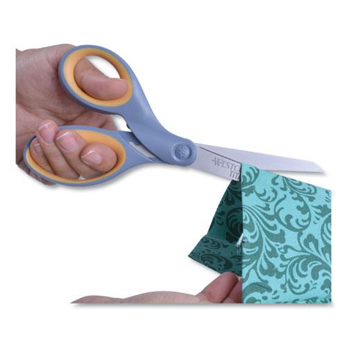 Titanium Bonded Scissors, 8" Long, 3.5" Cut Length, Gray/Yellow Straight Handle. Picture 3