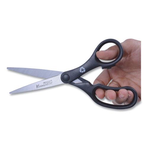 KleenEarth Basic Plastic Handle Scissors, 8" Long, 3.25" Cut Length, Black Straight Handle. Picture 4