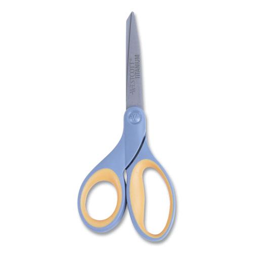 Titanium Bonded Scissors, 8" Long, 3.5" Cut Length, Gray/Yellow Straight Handle. Picture 1