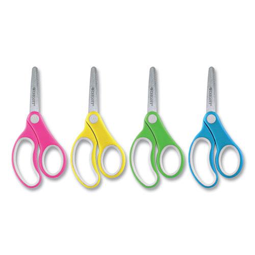 Soft Handle Kids Scissors, Rounded Tip, 5" Long, 1.75" Cut Length, Assorted Straight Handles, 12/Pack. Picture 2