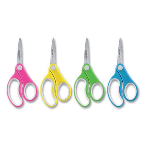 Soft Handle Kids Scissors, Pointed Tip, 5" Long, 1.75" Cut Length, Assorted Straight Handles, 12/Pack. Picture 2