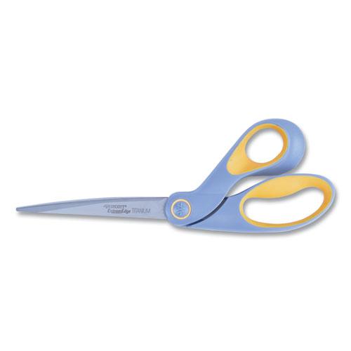 ExtremEdge Titanium Bent Scissors, 9" Long, 4.5" Cut Length, Gray/Yellow Offset Handle. Picture 1