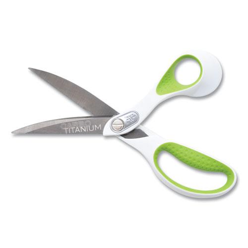 CarboTitanium Bonded Scissors, 9" Long, 4.5" Cut Length, White/Green Bent Handle. Picture 2