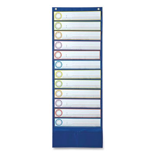 Deluxe Scheduling Pocket Chart, 13 Pockets, 13 x 36, Blue. Picture 1