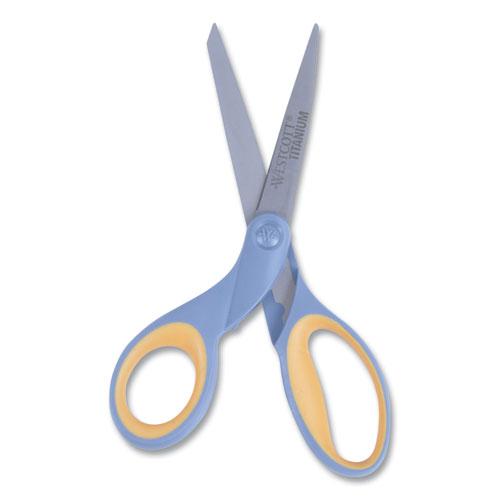 Titanium Bonded Scissors, 8" Long, 3.5" Cut Length, Gray/Yellow Straight Handle. Picture 2