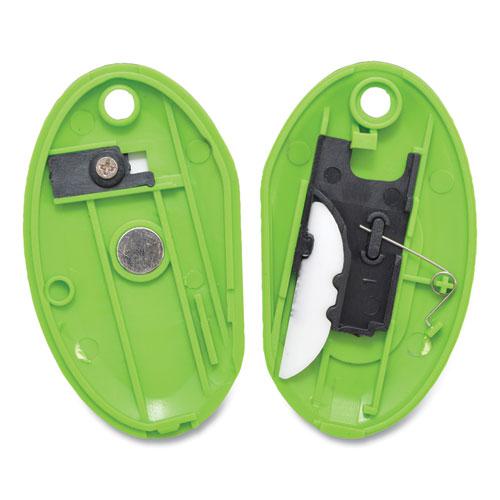 Compact Safety Ceramic Blade Box Cutter, Retractable Blade, 0.5" Blade, 2.5" Plastic Handle, Green. Picture 3