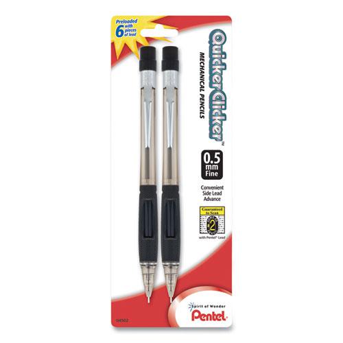 Quicker Clicker Mechanical Pencil, 0.5 mm, HB (#2), Black Lead, Smoke/Black Barrel, 2/Pack. Picture 1