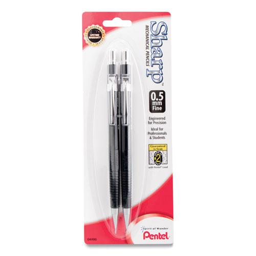 Sharp Mechanical Pencil, 0.5 mm, HB (#2), Black Lead, Black Barrel, 2/Pack. Picture 1