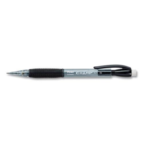 Champ Mechanical Pencil, 0.9 mm, HB (#2), Black Lead, Clear/Black Barrel, Dozen. Picture 1