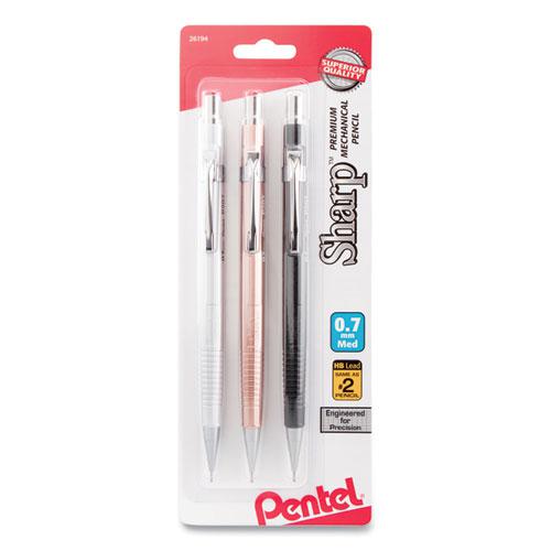 Sharp Mechanical Pencil, 0.7 mm, HB (#2.5), Black Lead, Assorted Barrel Colors, 3/Pack. Picture 1