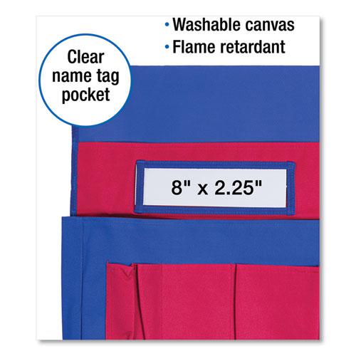 Chairback Buddy Pocket Chart, 7 Pockets, 15 x 19, Blue/Red. Picture 3