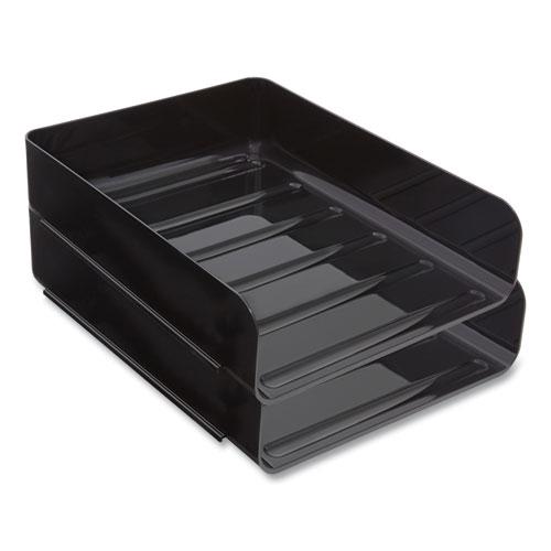 Front-Load Stackable Plastic Document Tray, 1 Section, Letter-Size, 9.81 x 12.56 x 3.01, Black, 2/Pack. Picture 2