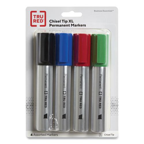 XL Permanent Marker, Extra-Broad Chisel Tip, Assorted Colors, 4/Pack. Picture 1