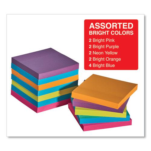 Self-Stick Note Pads, 3" x 3", Assorted Bright Colors, 100 Sheets/Pad, 12 Pads/Pack. Picture 4