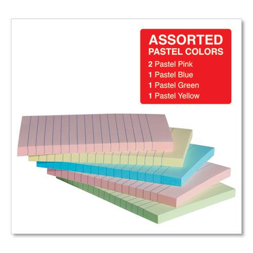 Self-Stick Note Pads, Note Ruled, 4" x 6", Assorted Pastel Colors, 100 Sheets/Pad, 5 Pads/Pack. Picture 3