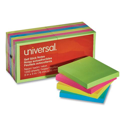 Self-Stick Note Pads, 3" x 3", Assorted Neon Colors, 100 Sheets/Pad, 12 Pads/Pack. Picture 6