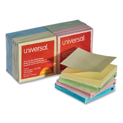 Fan-Folded Self-Stick Pop-Up Note Pads, 3" x 3", Assorted Pastel Colors, 100 Sheets/Pad, 12 Pads/Pack. Picture 1