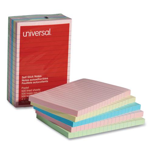 Self-Stick Note Pads, Note Ruled, 4" x 6", Assorted Pastel Colors, 100 Sheets/Pad, 5 Pads/Pack. Picture 1