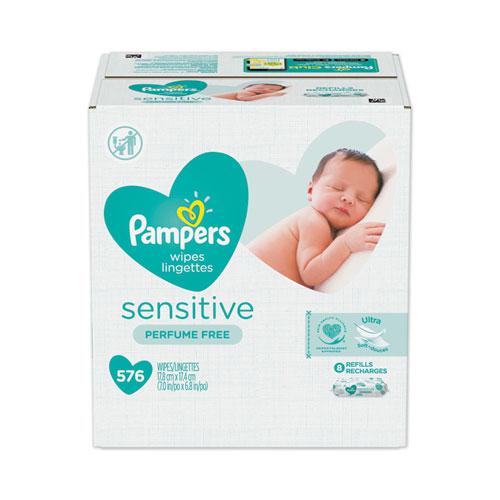 Sensitive Baby Wipes, Cotton, 6.8 x 7, Unscented, White, 72/Pack, 8 Packs/Carton. Picture 1