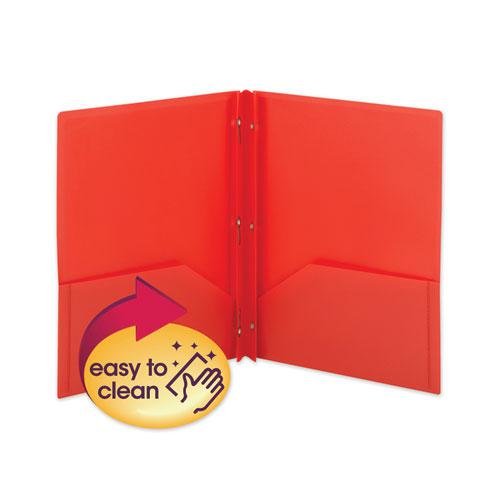 Poly Two-Pocket Folder w/Fasteners, 11 x 8 1/2, Red, 25/Box. Picture 1