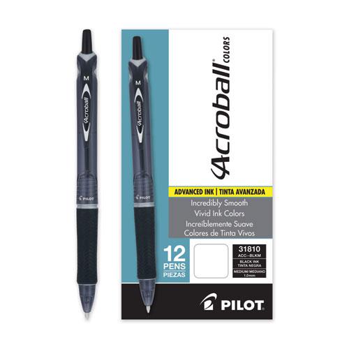 Acroball Colors Advanced Ink Ballpoint Pen, Retractable, Medium 1 mm, Black Ink, Black Barrel, Dozen. The main picture.