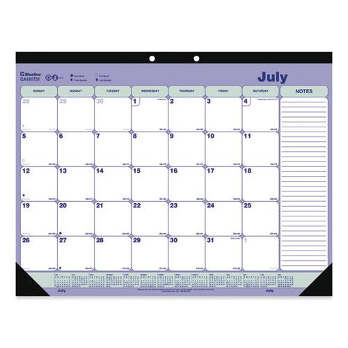 Academic Monthly Desk Pad Calendar, 21.25 x 16, White/Blue/Green, Black Binding/Corners, 13-Month (July-July): 2023 to 2024. Picture 1
