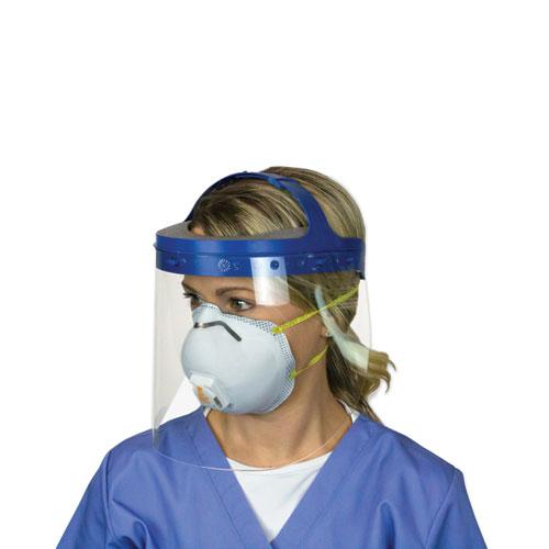Fully Assembled Full Length Face Shield with Head Gear, 16.5 x 10.25 x 11, Clear/Blue, 16/Carton. Picture 3