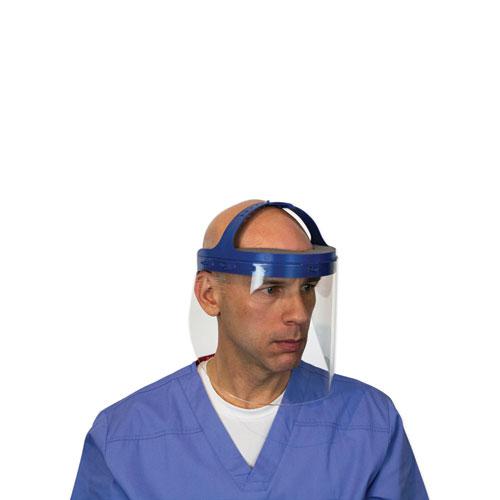 Fully Assembled Full Length Face Shield with Head Gear, 16.5 x 10.25 x 11, Clear/Blue, 16/Carton. Picture 6
