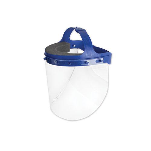 Fully Assembled Full Length Face Shield with Head Gear, 16.5 x 10.25 x 11, Clear/Blue, 16/Carton. Picture 1
