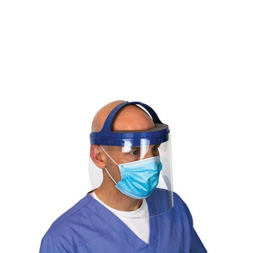 Fully Assembled Full Length Face Shield with Head Gear, 16.5 x 10.25 x 11, Clear/Blue, 16/Carton. Picture 7