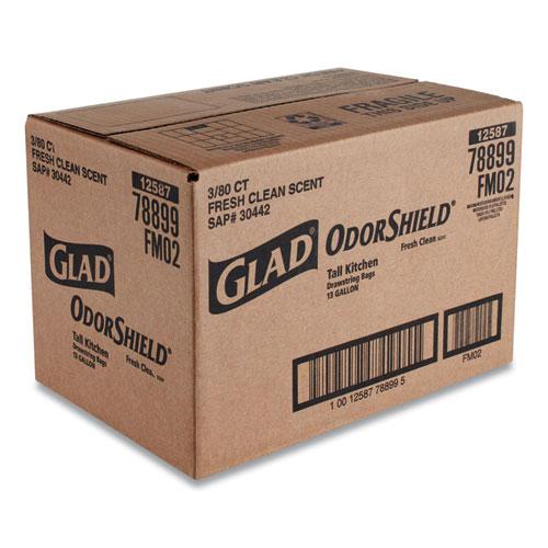 OdorShield Tall Kitchen Drawstring Bags, 13 gal, 0.72 mil, 24" x 27.38", White, 80 Bags/Box, 3 Boxes/Carton. Picture 12