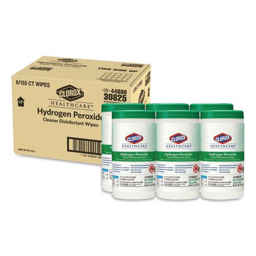Hydrogen Peroxide Cleaner Disinfectant Wipes, 5.75 x 6.75, Unscented, White, 155/Canister, 6 Canisters/Carton. Picture 1