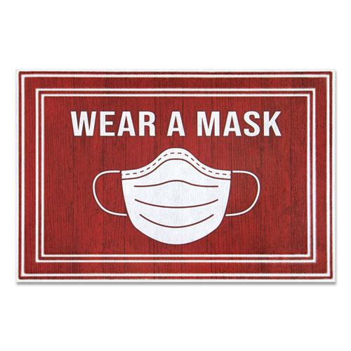 Message Floor Mats, 24 x 36, Red/White, "Wear A Mask". Picture 1