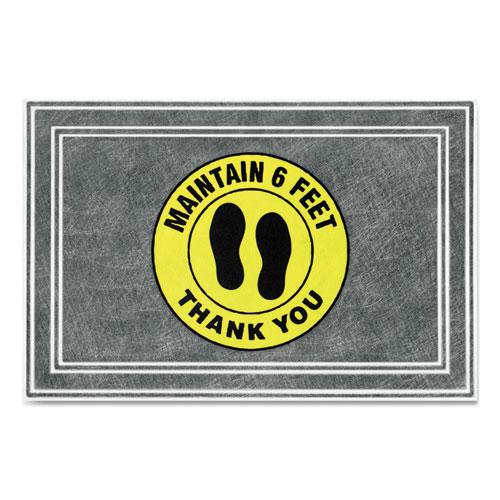 Message Floor Mats, 24 x 36, Charcoal/Yellow, "Maintain 6 Feet Thank You". Picture 1